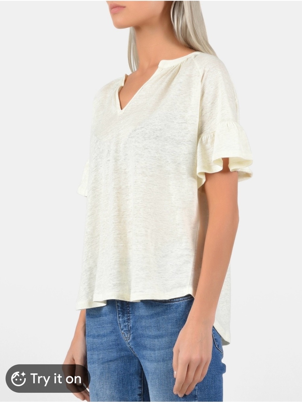 Nine West white  V-Neck Ruffle Sleeve Top